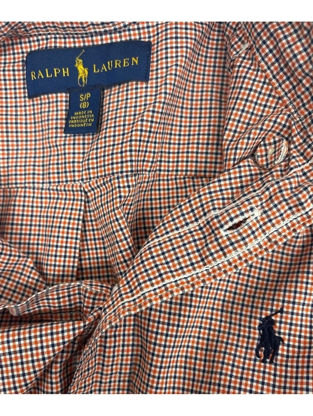 Ralph Lauren Boys' Small (8) Long Sleeve Button-Down Plaid Shirt, 100% Cotton